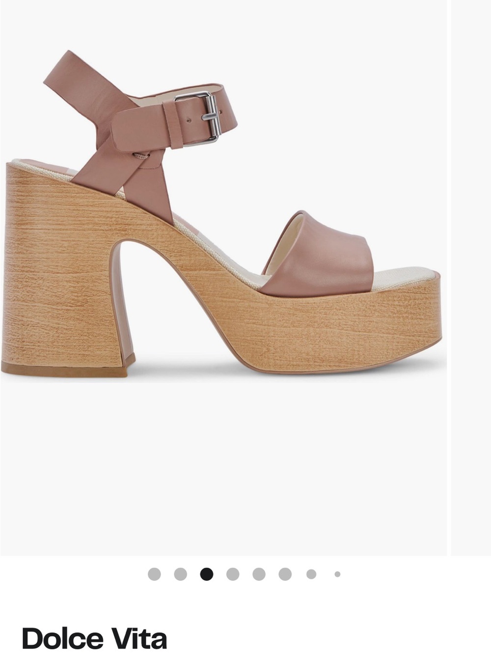 Dolce Vita Blush Leather Platform Sandal with Wood-Look Block Heel - Picture 2 of 8